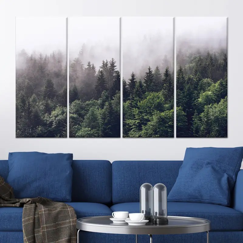 Zarif Puslu Dağ Orman Manzarası Baskılı Kanvas Tablo