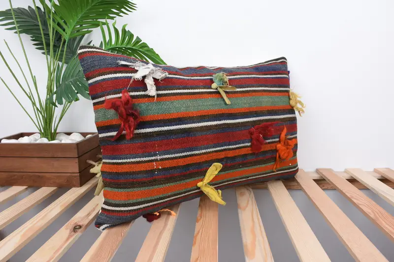 Morroccon Kilim Cushion Pillow Case, Cushion, Ethnical Kilim Rug Pillow, 16x24 Red Cushion Case, Pillow for Couch, Antique Pillows - 4