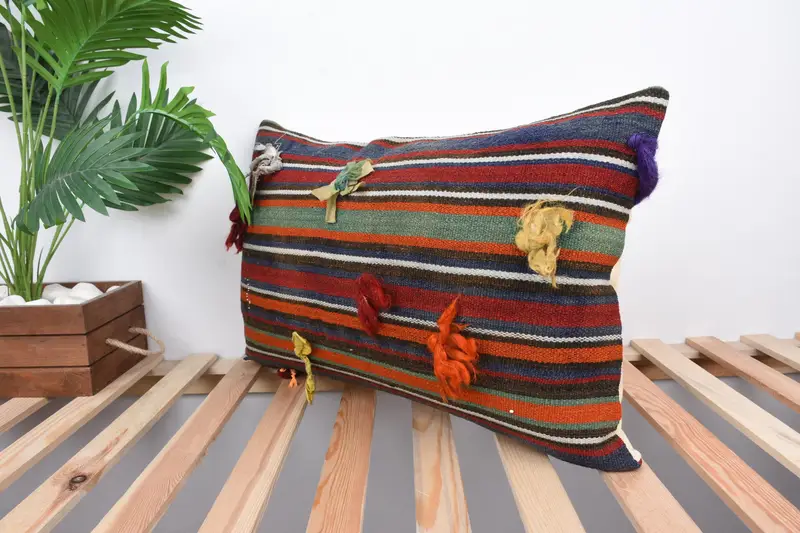 Morroccon Kilim Cushion Pillow Case, Cushion, Ethnical Kilim Rug Pillow, 16x24 Red Cushion Case, Pillow for Couch, Antique Pillows - 5