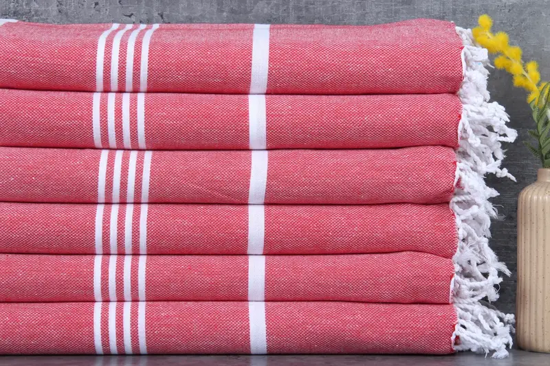 Wholesale Organic Striped Red Towel 40x71 Inches, Turkish Spa Peshtemal