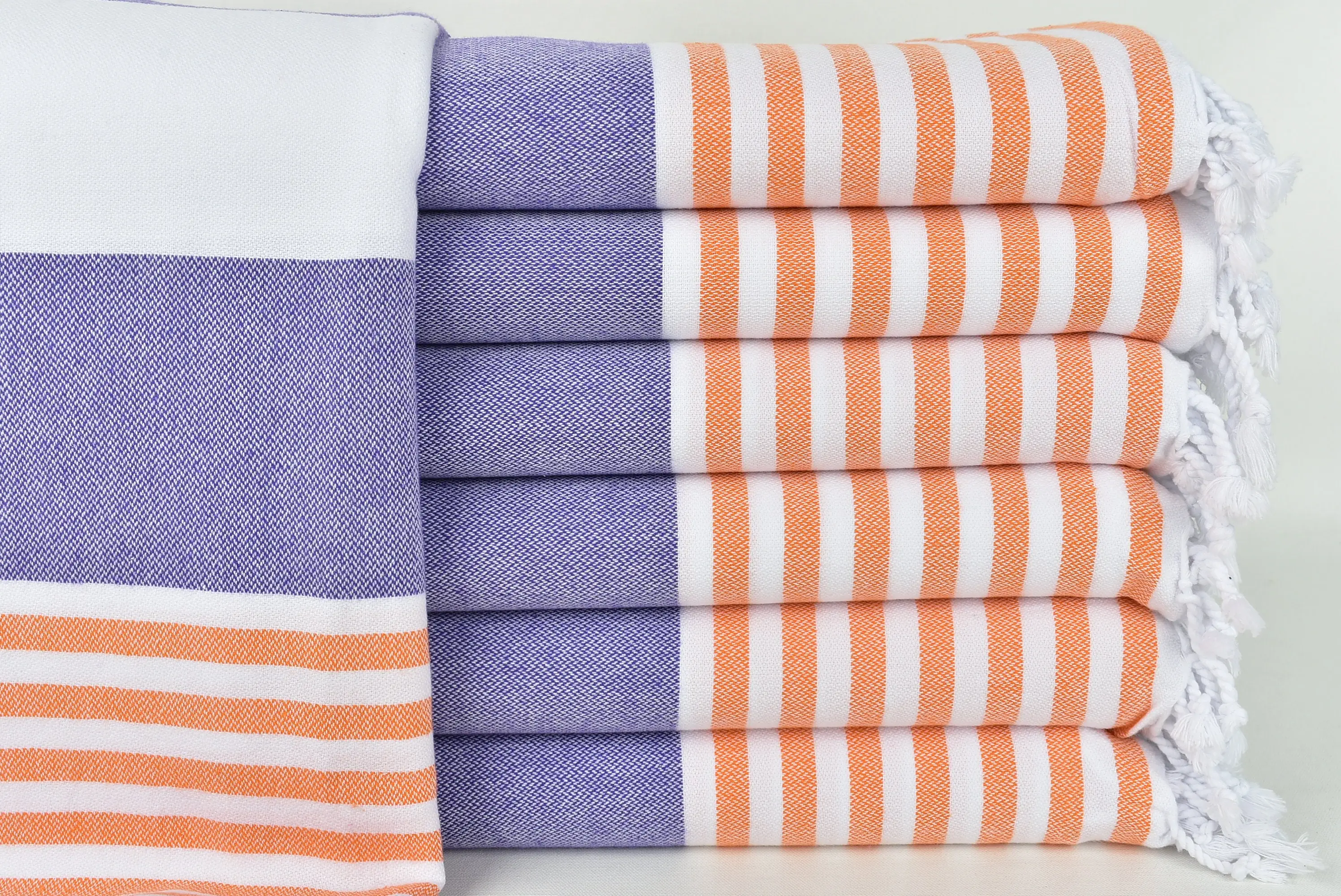 Beach Towel Monogrammed Turkish Coral-Purple Stripes, 40x71 Inches - 1