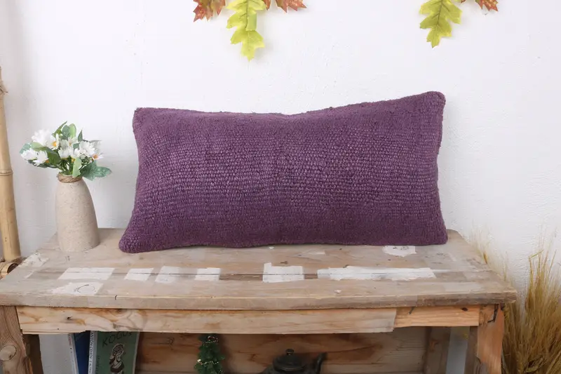 Sofa Bolster Pillow Sham, 12x24 Purple Cushion Case, Kilim Pillow Cover, Vintage Pillow, Cushion Cover, Vintage Kilim Pillow - 1