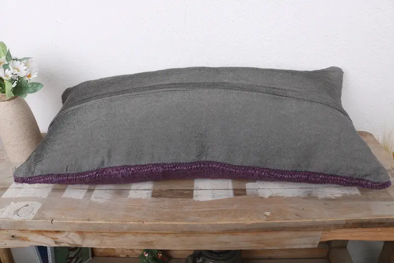 Sofa Bolster Pillow Sham, 12x24 Purple Cushion Case, Kilim Pillow Cover, Vintage Pillow, Cushion Cover, Vintage Kilim Pillow - 7