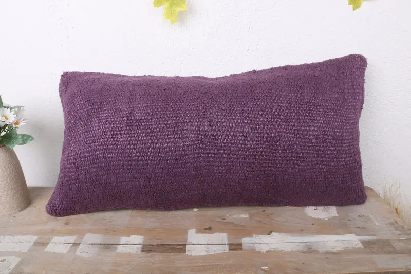 Sofa Bolster Pillow Sham, 12x24 Purple Cushion Case, Kilim Pillow Cover, Vintage Pillow, Cushion Cover, Vintage Kilim Pillow - 2