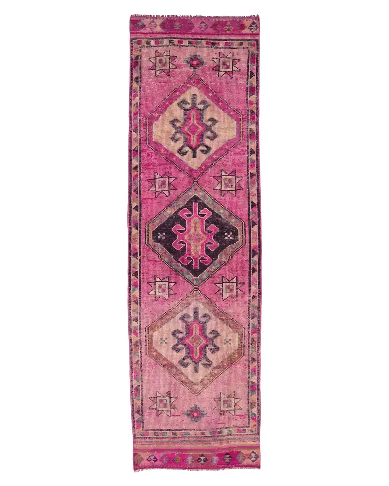 Pembe Hayvan Baskılı Halı, 3,1x10,9 ft Zarif İlave