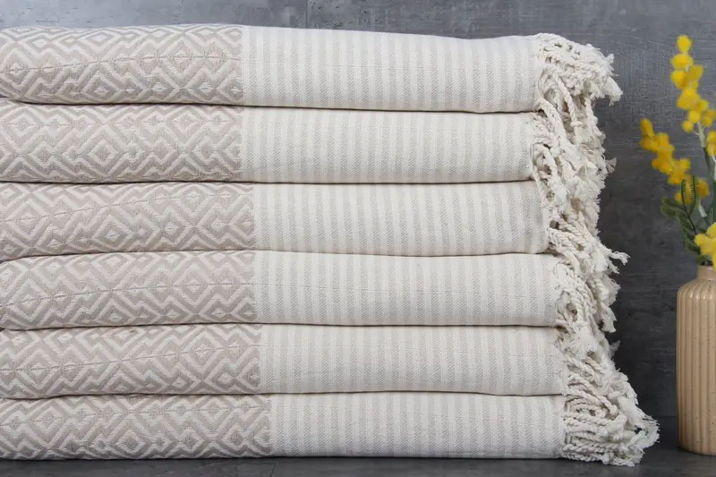 Organic Towel Beige Diamond Peshtemal, 38x75 Inches