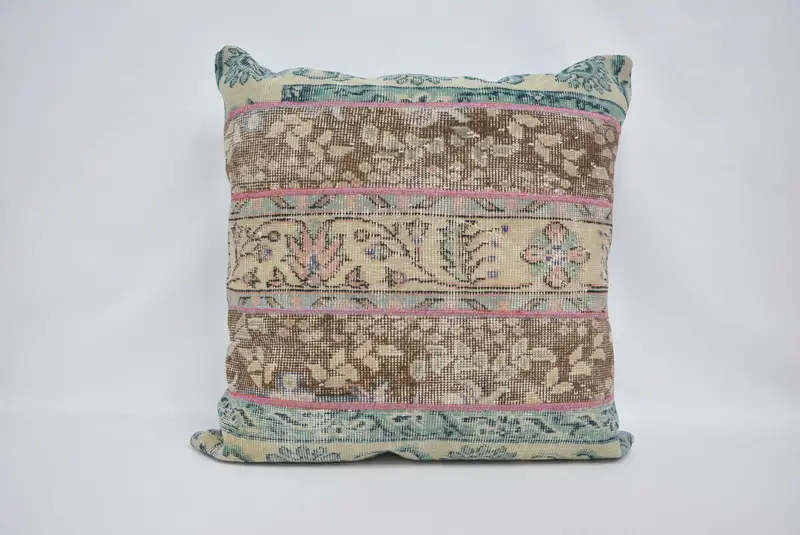 Handgefertigtes Kissen aus Hanf und Wolle, 32x32 besticktes Kissen