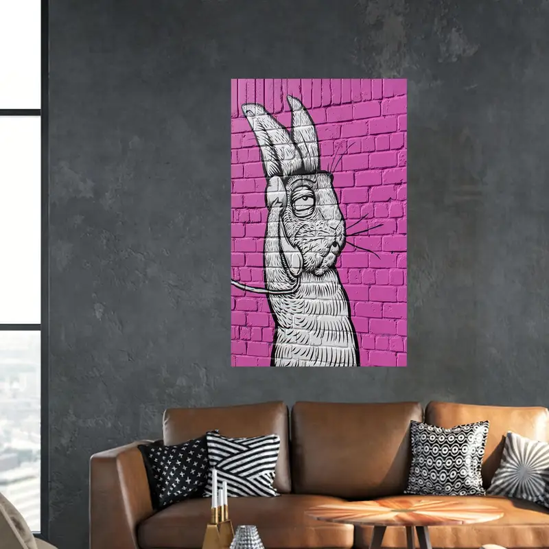 Elegant Printed Glass: White Rabbit, Rabbit Talking on Phone, Pink