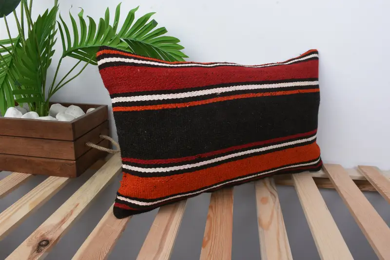 12x20 Orange Pillow, Sofa Bolster Pillow, Ethnical Kilim Rug Pillow, Home Decor Pillow, Turkish Pillow, Cushion Cover, Tapestry Cushion Case - 4