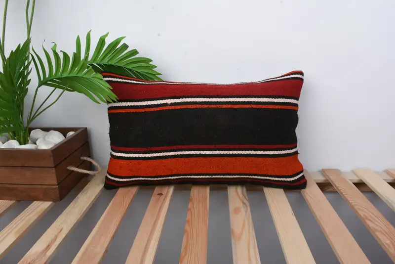 12x20 Orange Pillow, Sofa Bolster Pillow, Ethnical Kilim Rug Pillow, Home Decor Pillow, Turkish Pillow, Cushion Cover, Tapestry Cushion Case - 1