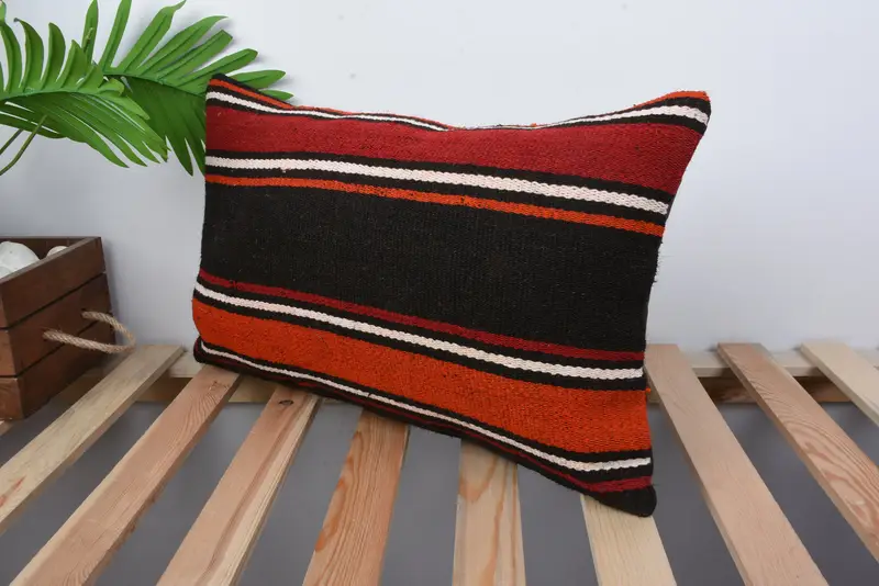 12x20 Orange Pillow, Sofa Bolster Pillow, Ethnical Kilim Rug Pillow, Home Decor Pillow, Turkish Pillow, Cushion Cover, Tapestry Cushion Case - 5