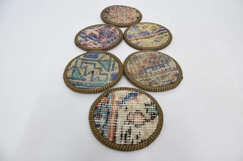 Posavasos étnico azul y beige, posavasos de alfombra duradero y elegante