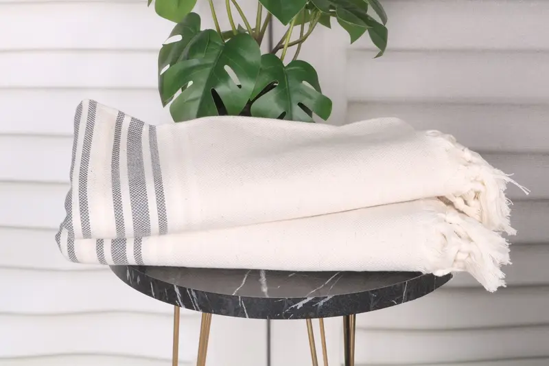 Anniversary Gift For Her, Handwoven organic Turkish towel for spa, Housewarming Gift, 70x40 Linen Striped Towel, Turkish Towel USA, Sand-free towel - 3