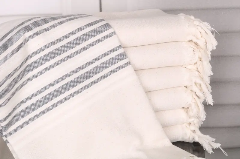 Anniversary Gift For Her, Handwoven organic Turkish towel for spa, Housewarming Gift, 70x40 Linen Striped Towel, Turkish Towel USA, Sand-free towel - 1