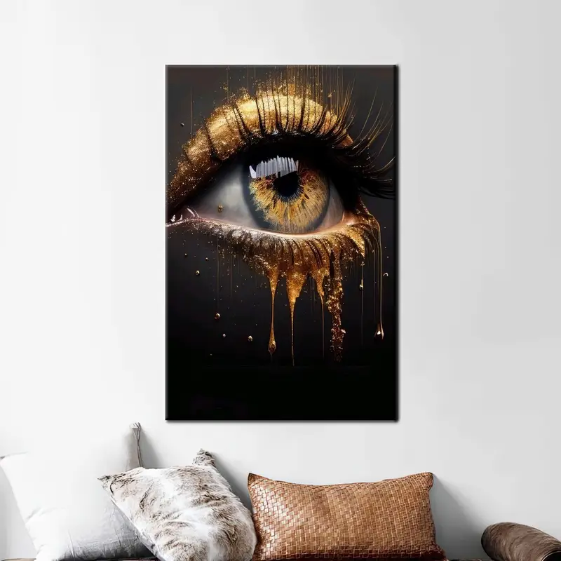 Golden Crying Eye Canvas: Elegant Colorful Eye Art Print