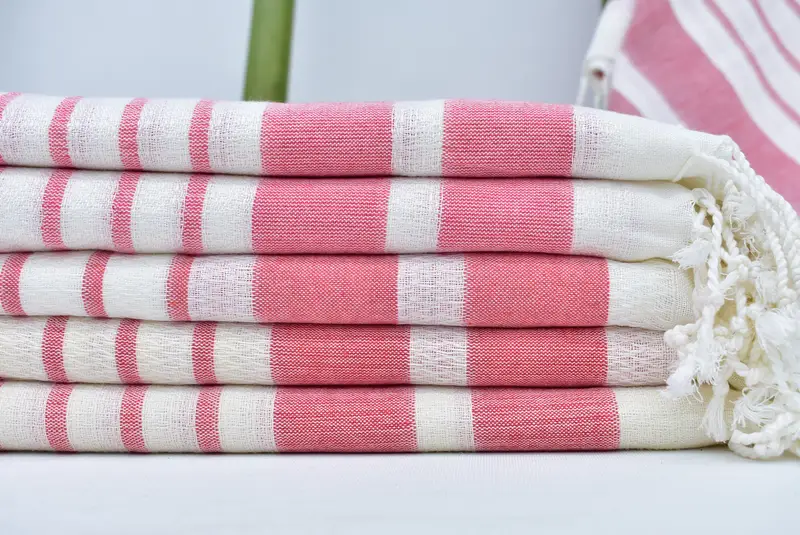 Red Striped Gym Towel, 70x40 Inches, Monogram Beach Towel, Organic Cotton