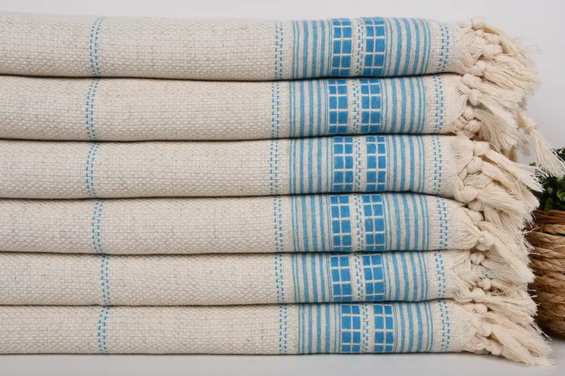 Monogram Beach Blanket, Valentines Gift, Personalized Blanket, Organic Throw, 96x94 Linen Striped Towel, Throw Blanket Couch, Custom Wedding Gifts - 3