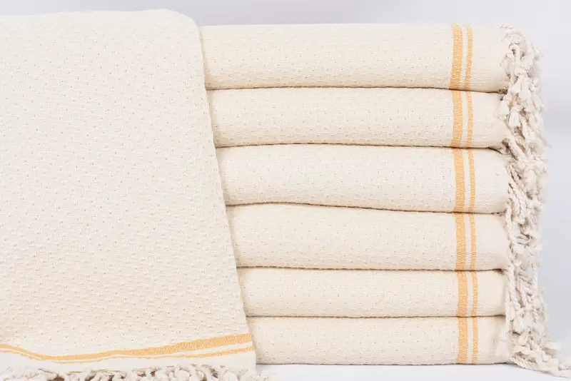 Beach Towel Mustard Striped Turkish Cotton, 67x36 Inches
