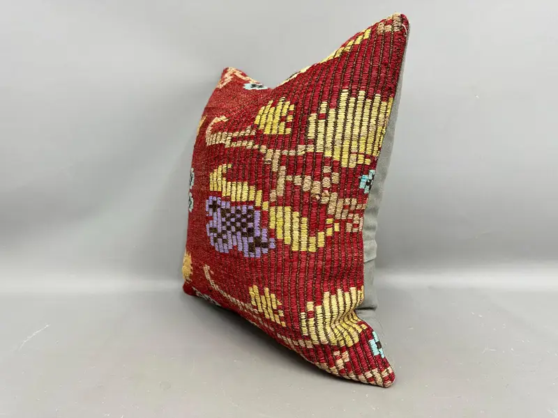 Vintage Kilim Pillow, Handmade Throw Pillow Case, Pillow Cover, 20x20 Red Pillow, Home Decor Pillow, Handmade Kilim Cushion - 3