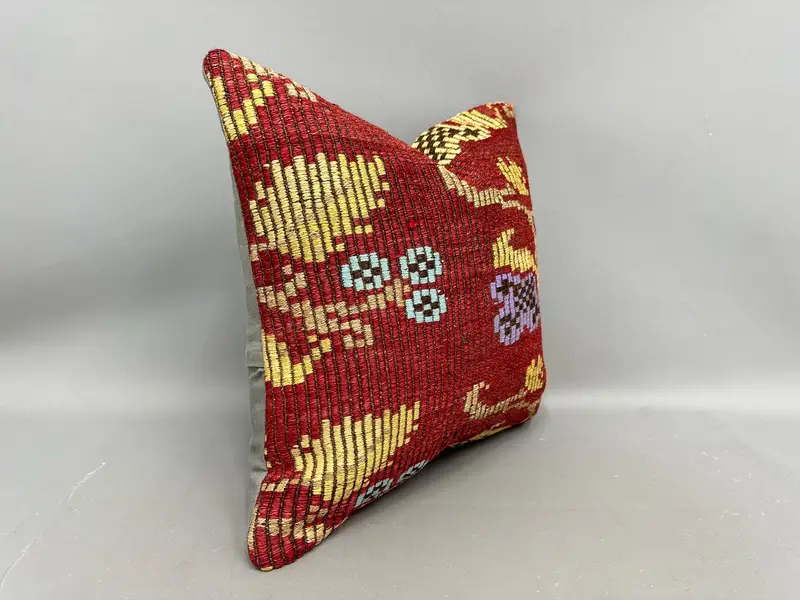 Vintage Kilim Pillow, Handmade Throw Pillow Case, Pillow Cover, 20x20 Red Pillow, Home Decor Pillow, Handmade Kilim Cushion - 2