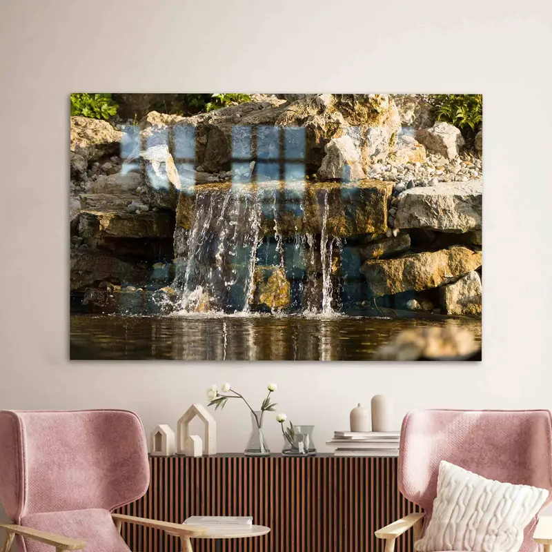 エレガントなプリントガラス：一口飲むごとに滝の風景の静けさが感じられます