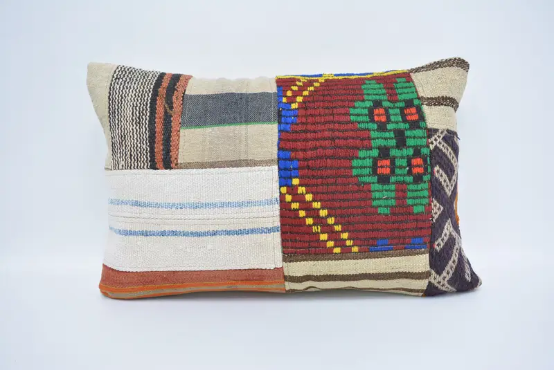 Indoor Pillow Case, Pillow Cover, 16x24 Red Pillow Case, Kilim Cushion Sham, Bolster Throw Pillow Cover, Antique Pillows, Handmade Kilim Cushion - 1