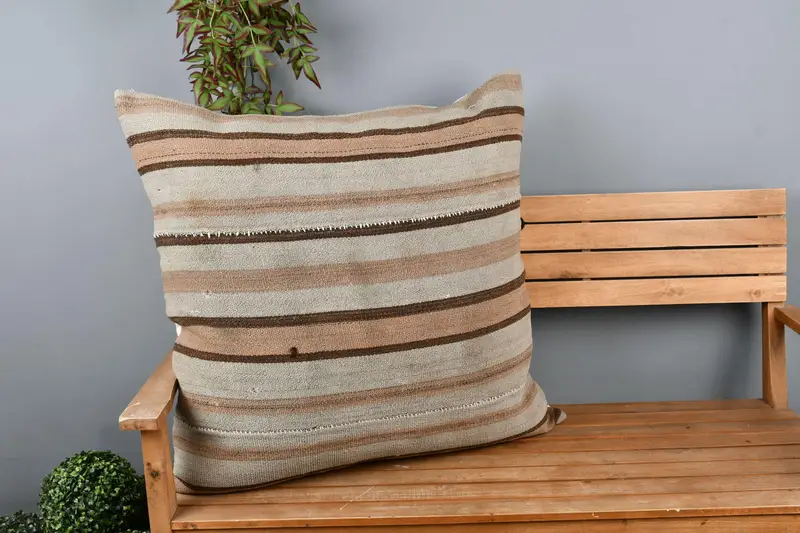 32x32 Beige Pillow Cover, Handmade Kilim Cushion, Cushion Case, Antique Pillows, Sustainable Pillow Case, Home Decor Pillow - 1