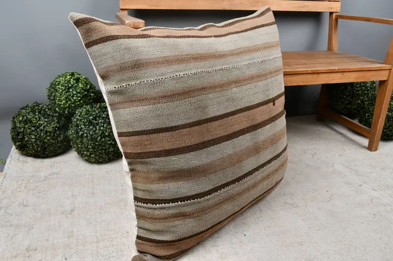 32x32 Beige Pillow Cover, Handmade Kilim Cushion, Cushion Case, Antique Pillows, Sustainable Pillow Case, Home Decor Pillow - 7