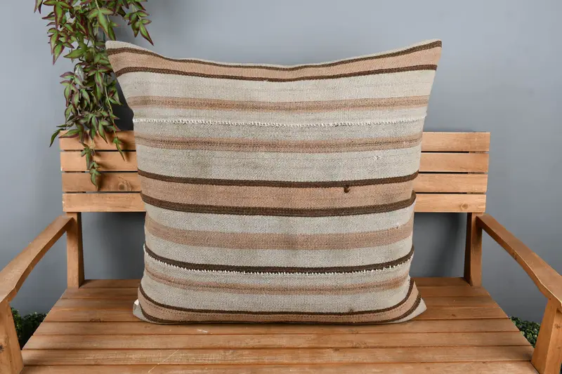 32x32 Beige Pillow Cover, Handmade Kilim Cushion, Cushion Case, Antique Pillows, Sustainable Pillow Case, Home Decor Pillow - 6