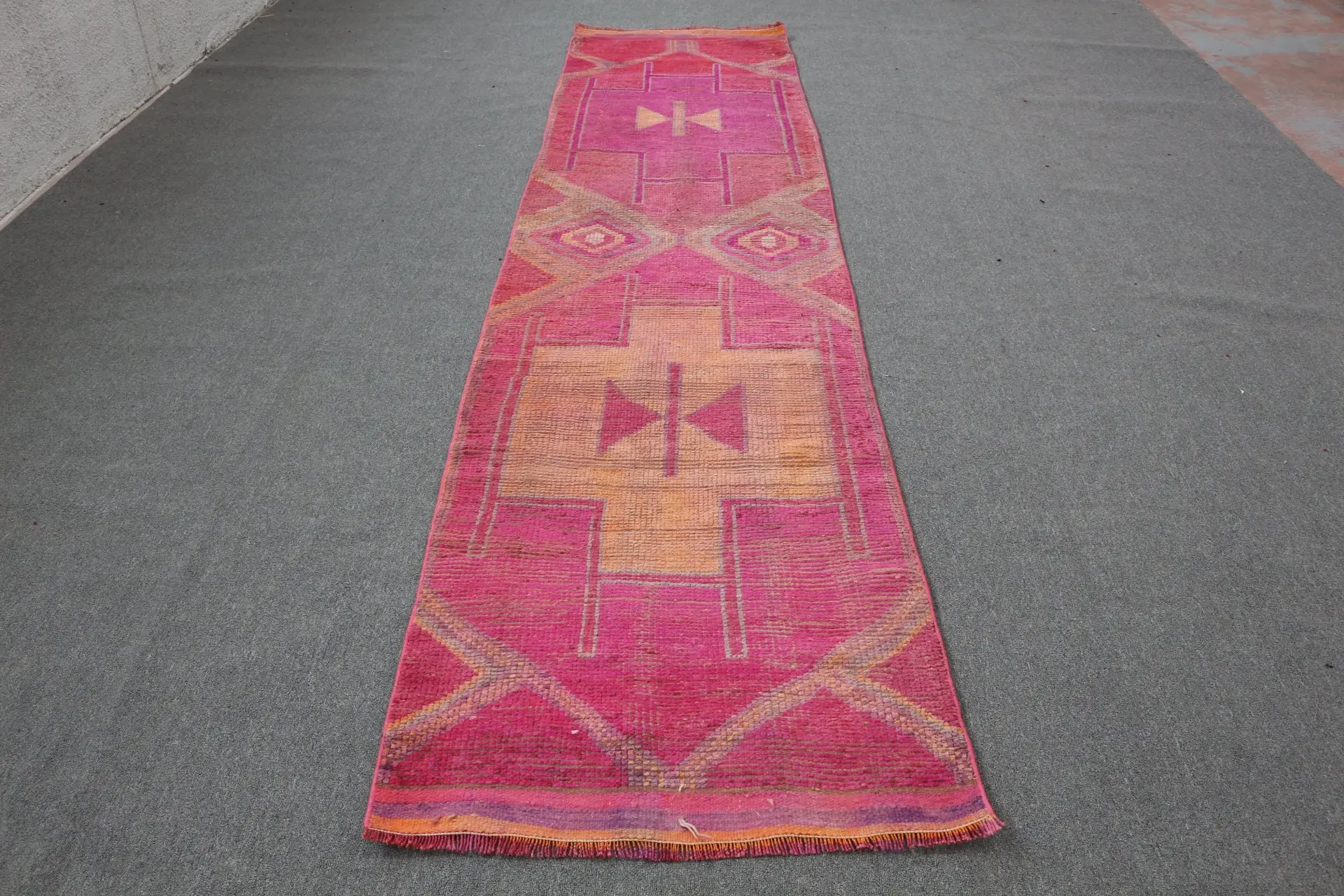 Turkish Rug, 2.9x12.2 ft Runner Rug, Red Oriental Wool Vintage Rug - 1