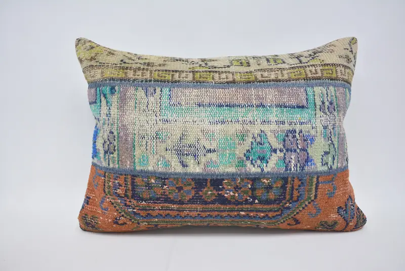 Blue & Orange Embroidered Pillow, 20x28 Inches Decorative Pillow - 1
