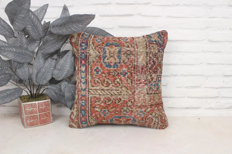 Pillow Cover, Pillow for Sofa, Pattern Throw Pillow Case, Antique Pillows, Couch Cushion Cover, 16x16 Red Pillow, Pillow for Couch - 1