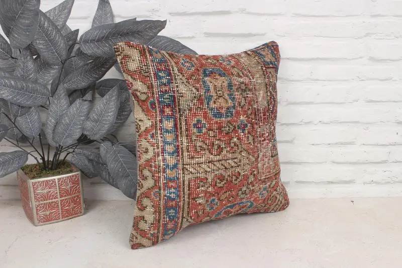 Pillow Cover, Pillow for Sofa, Pattern Throw Pillow Case, Antique Pillows, Couch Cushion Cover, 16x16 Red Pillow, Pillow for Couch - 3