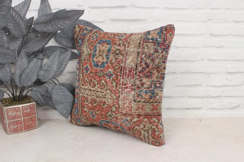 Pillow Cover, Pillow for Sofa, Pattern Throw Pillow Case, Antique Pillows, Couch Cushion Cover, 16x16 Red Pillow, Pillow for Couch - 4