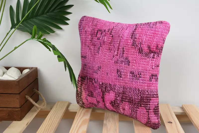 Kilim Pillow, Rustic Pillow Sham, Cushion, Vintage Pillow Cover, Vintage Kilim Throw Pillow, 12x12 Pink Pillow Case, Vintage Pillow - 5