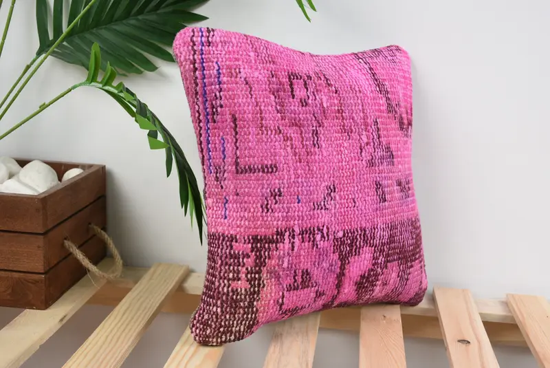 Kilim Pillow, Rustic Pillow Sham, Cushion, Vintage Pillow Cover, Vintage Kilim Throw Pillow, 12x12 Pink Pillow Case, Vintage Pillow - 4