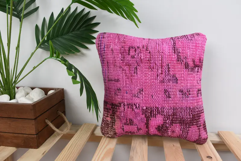 Kilim Pillow, Rustic Pillow Sham, Cushion, Vintage Pillow Cover, Vintage Kilim Throw Pillow, 12x12 Pink Pillow Case, Vintage Pillow - 1