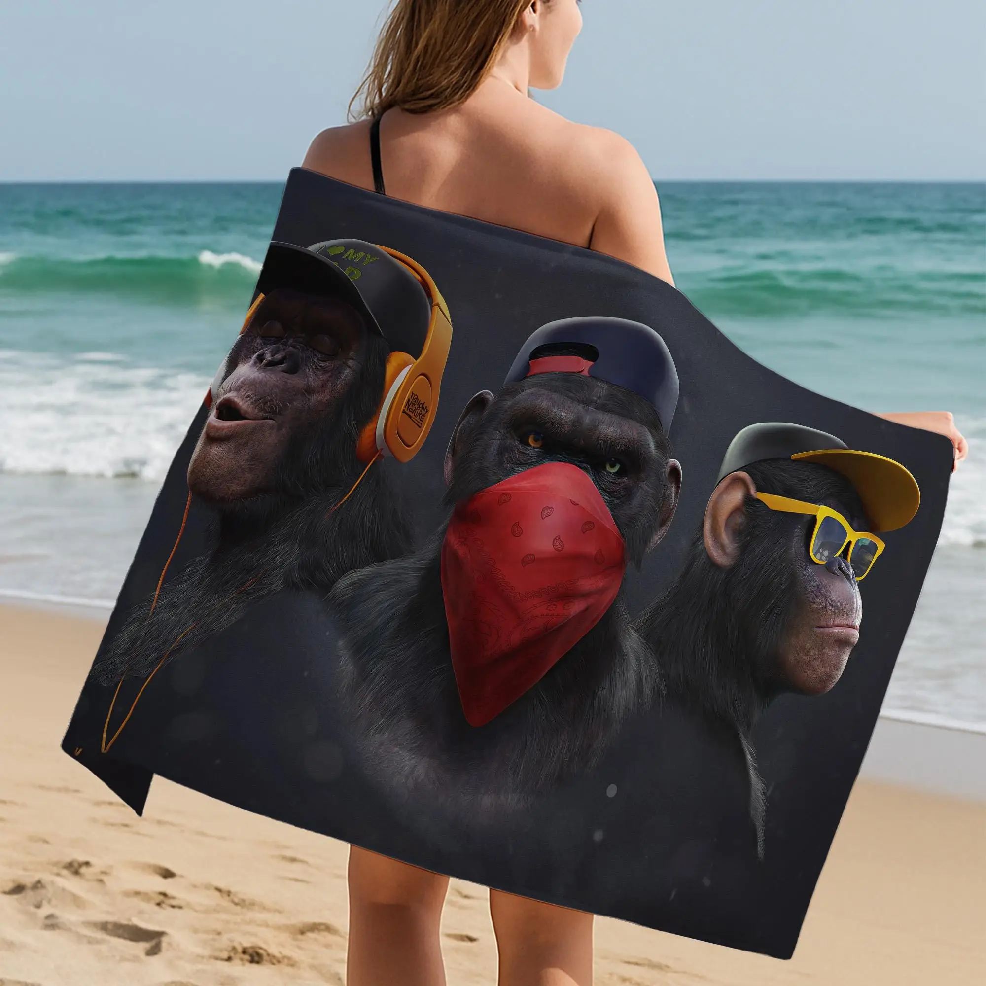 Beach Towel Personalized Hip-Hop Style Black Red, 28x53 Inches - 1