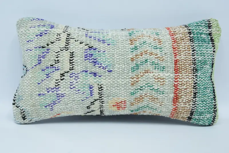 Vintage Kilim Throw Pillow, Cushion Cover, 8x16 Green Pillow, Pillow for Sofa, Sofa Pillow Sham, Neutral Cushion Case, Interior Designer Pillow - 1