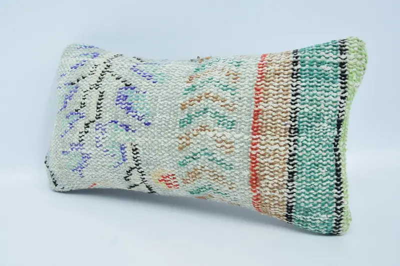Vintage Kilim Throw Pillow, Cushion Cover, 8x16 Green Pillow, Pillow for Sofa, Sofa Pillow Sham, Neutral Cushion Case, Interior Designer Pillow - 4
