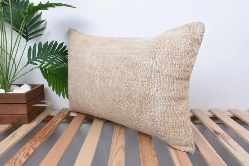 Vintage Pillow, One Of A Kind Pillow, Turkish Kilim Pillow, Pillow, Southwestern Pillow, Boho Pillow Sham Cover, 16x24 Beige Pillow Case - 5