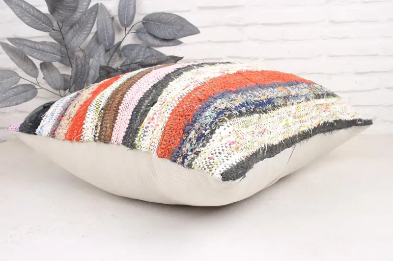 Boho Pillow Sham Cover, 24x24 White Cushion Cover, Cushion Cover, Turkish Kilim Pillow, Customized Pillow Sham, Vintage Pillow, Handmade Pillow Sham - 6