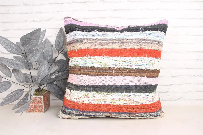 Boho Pillow Sham Cover, 24x24 White Cushion Cover, Cushion Cover, Turkish Kilim Pillow, Customized Pillow Sham, Vintage Pillow, Handmade Pillow Sham - 1