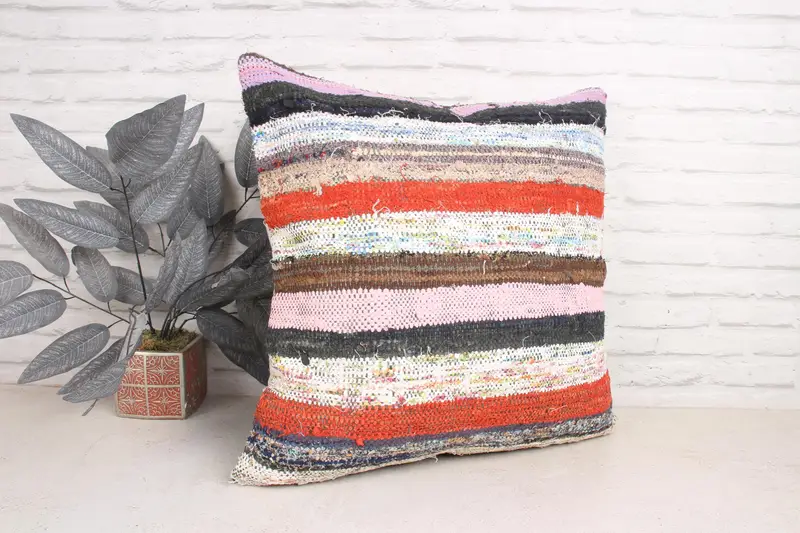 Boho Pillow Sham Cover, 24x24 White Cushion Cover, Cushion Cover, Turkish Kilim Pillow, Customized Pillow Sham, Vintage Pillow, Handmade Pillow Sham - 3