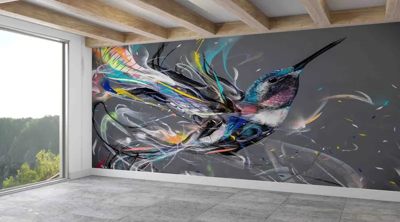 Moderne luxuriöse abstrakte Vogeltapete – bedruckt, trendig, künstlerisch