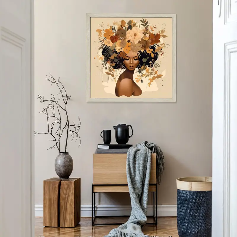 Elegant Printed Glass: African Woman & Flower in Soft Tones