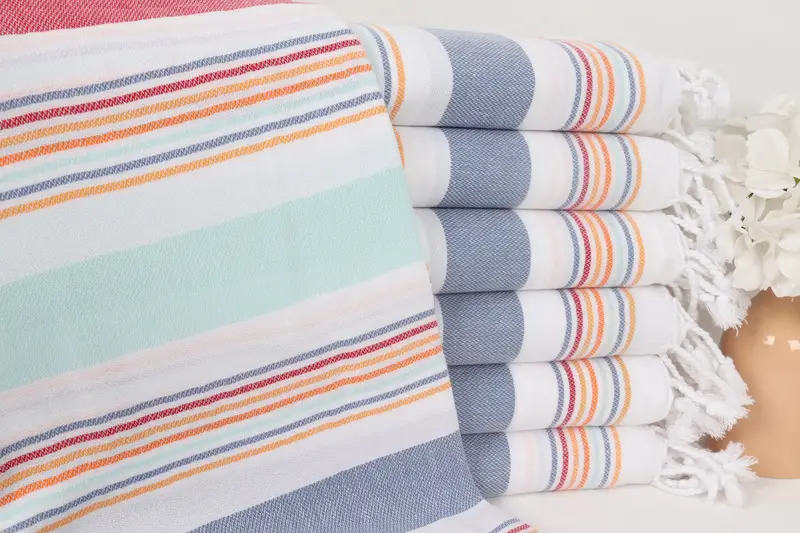 Striped Towel Gifts Turkish Cotton Red-Mint 38x75 Inches