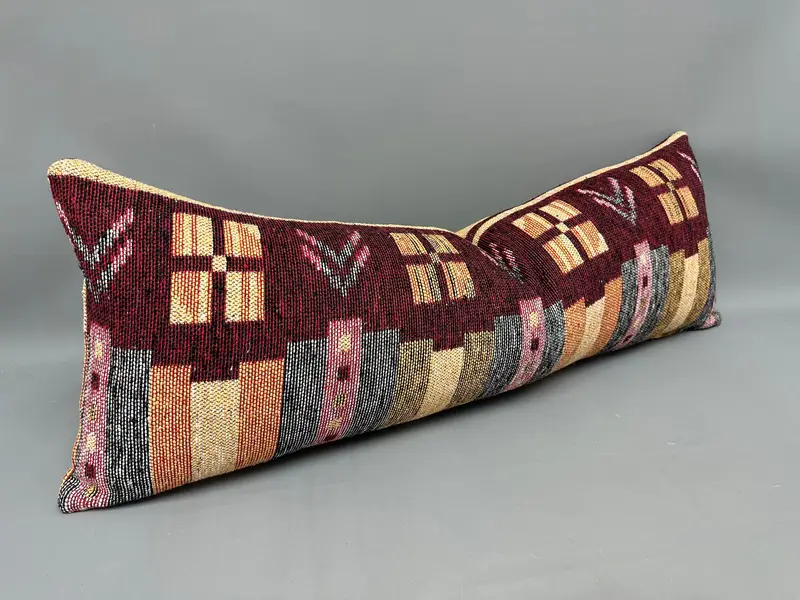 Turkish Kilim Pillow, Anatolian Cushion, 16x43 Yellow Cushion Cover, Vintage Kilim Pillow, Pillow, Throw Kilim Pillow - 2