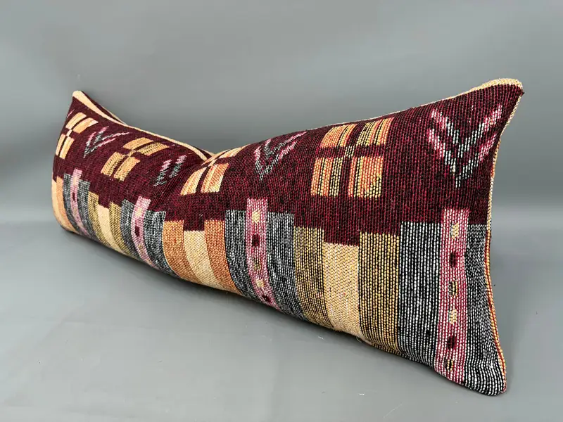 Turkish Kilim Pillow, Anatolian Cushion, 16x43 Yellow Cushion Cover, Vintage Kilim Pillow, Pillow, Throw Kilim Pillow - 3