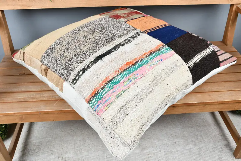 Home Decor Pillow, Cushion Cover, Ethnical Kilim Rug Pillow, Kilim Pillow Cover, 28x28 White Cushion, Bolster Throw Cushion Case - 2